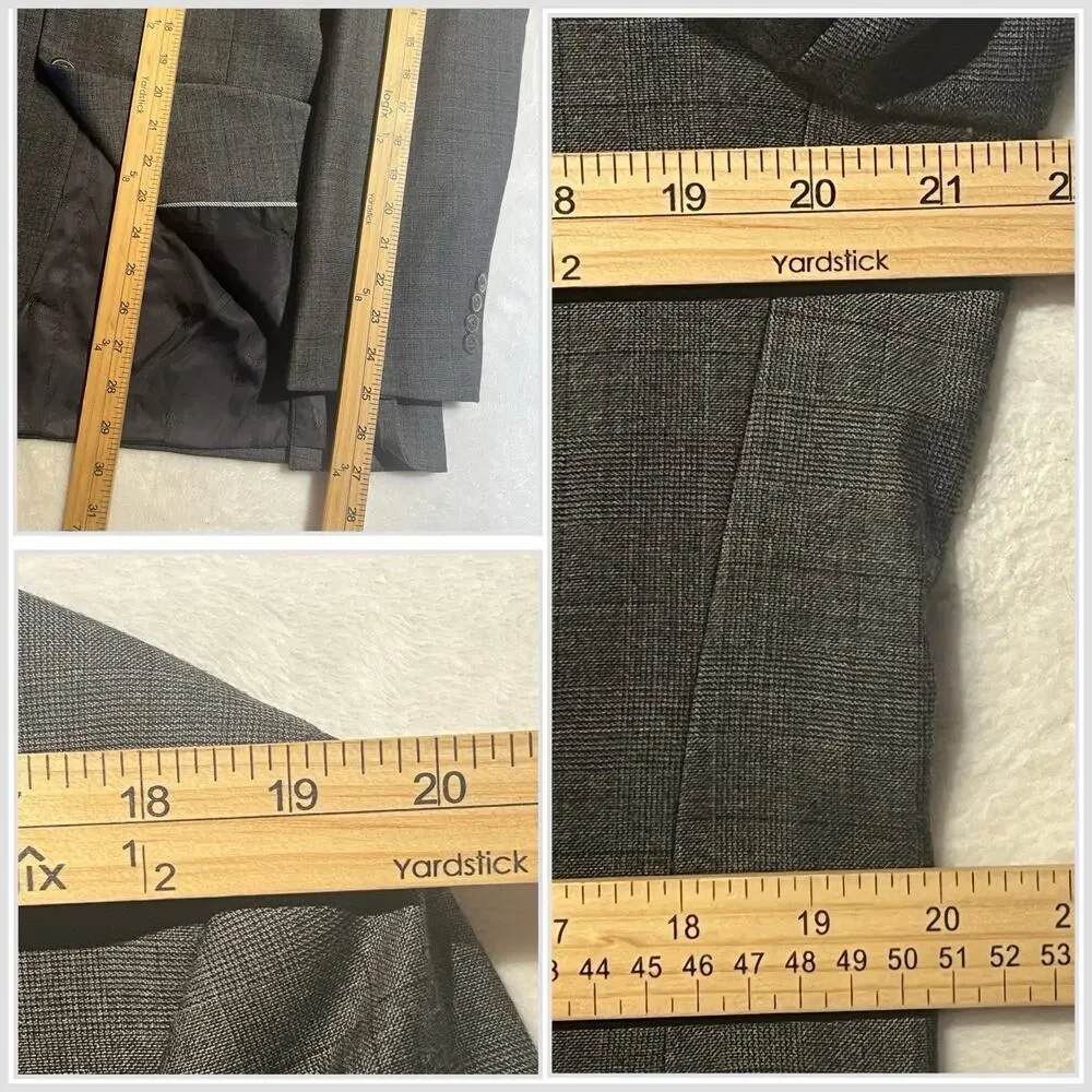 Jos A Bank 1905 Brrr Comfort 40-42R 32x30 Slim Gray Burgundy Glen Plaid Suit